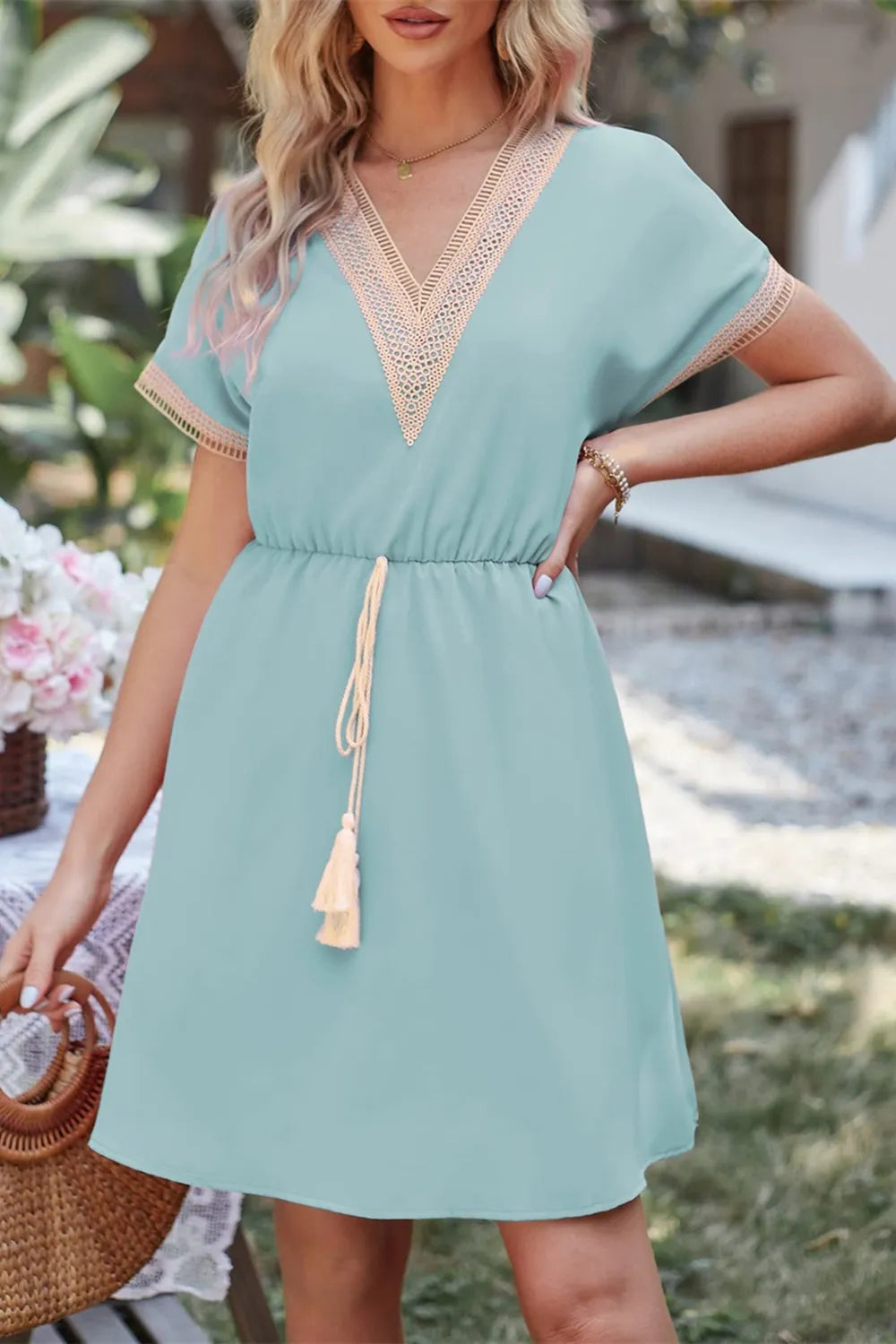 Tassel V-neck Short Sleeve Dress (7)
