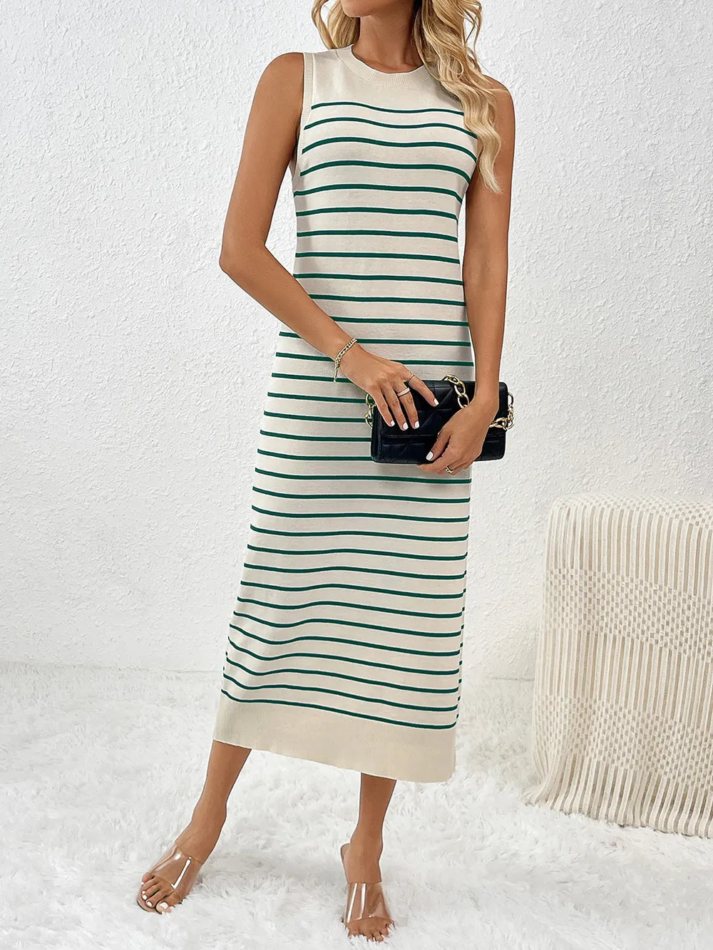 Round Neck Sleeve Midi Knit Dress (8)