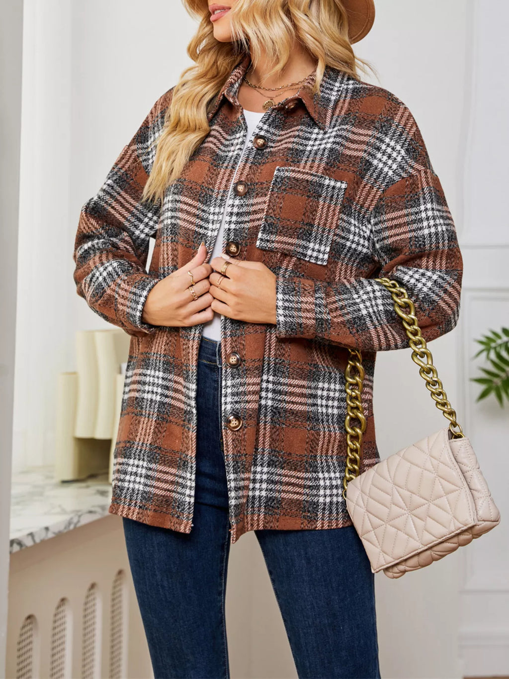 Plaid Button Up Long Sleeve Shacket (6)