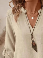 Casual Notched Roll-up Sleeve Pocket Blouse (5)