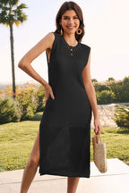 Slit Round Neck Sleeveless Sweater Dress (7)