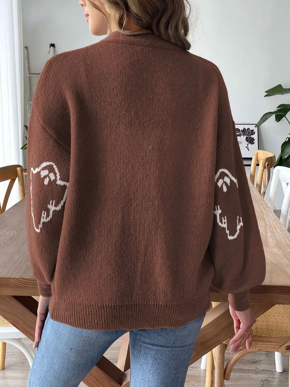 V-neck Dropped Shoulder Cardigan (2)