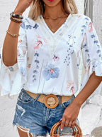 Ruffled Printed V-neck Half Sleeve Blouse (3)