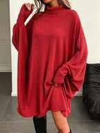 Oversized Batwing Sleeve Ribbed Knit Turtleneck Dress (11)