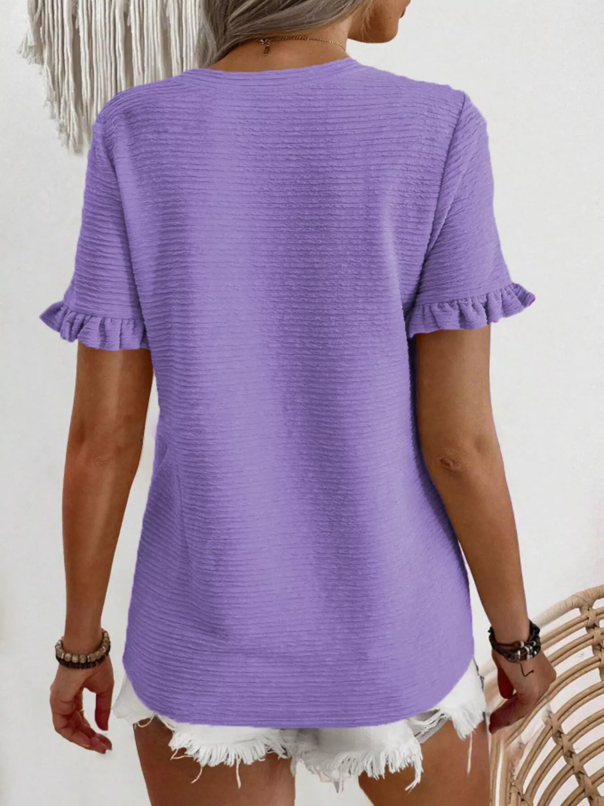 Textured Ruffle Sleeve Round Neck T-shirt (10)