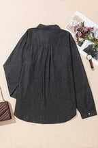 Pocketed Collared Neck Long Sleeve Denim Top (15)
