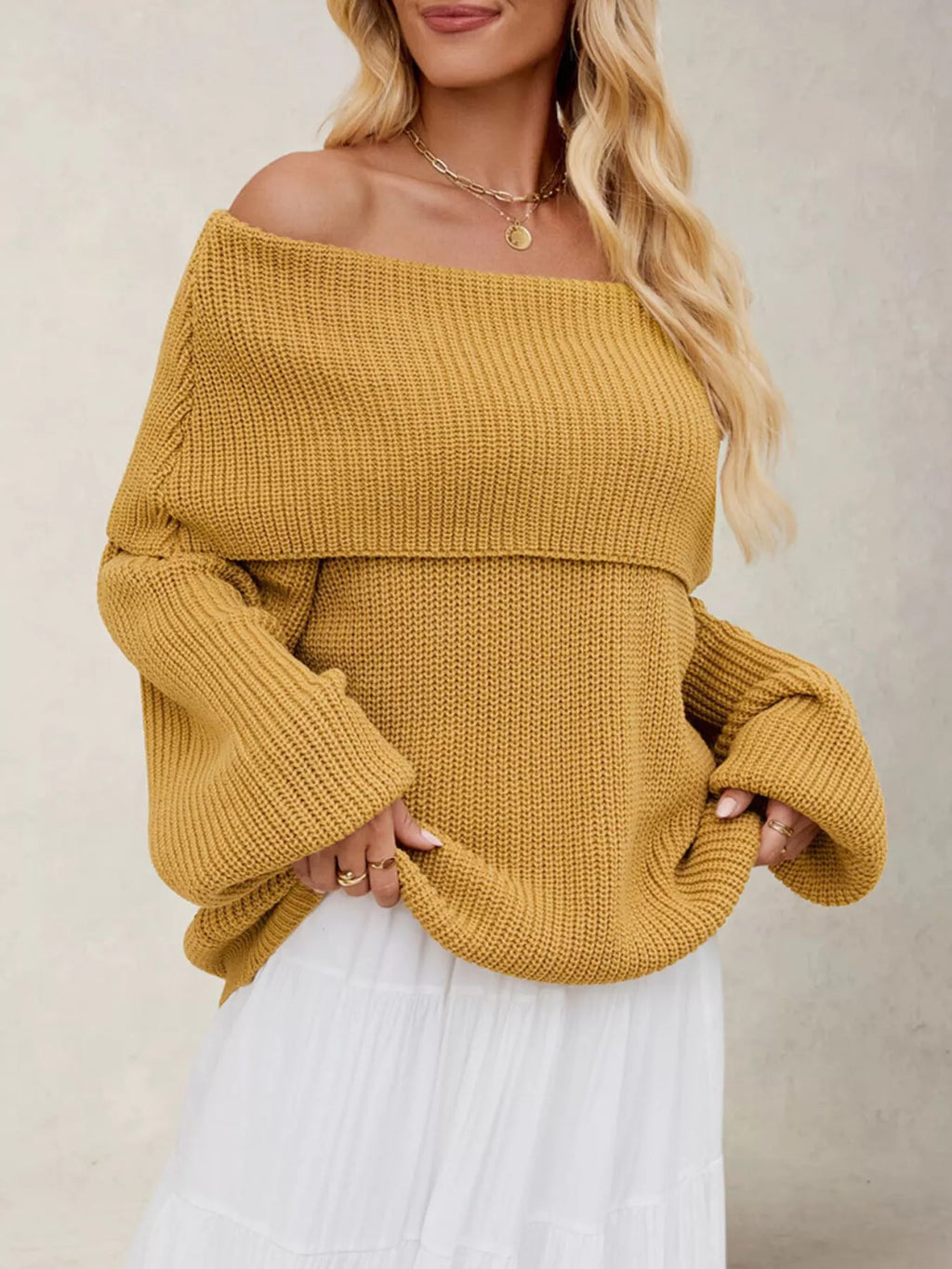 Off-shoulder Long Sleeve Sweater