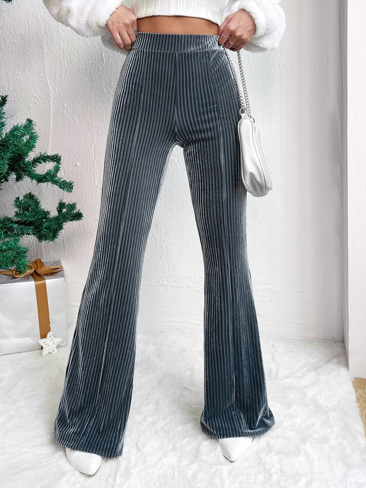 High Waist Lamp Wick Corduroy Bell-bottom Pants Wide Leg (3)