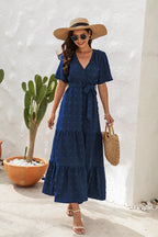Swiss Dot Tied Surplice Short Sleeve Dress (10)