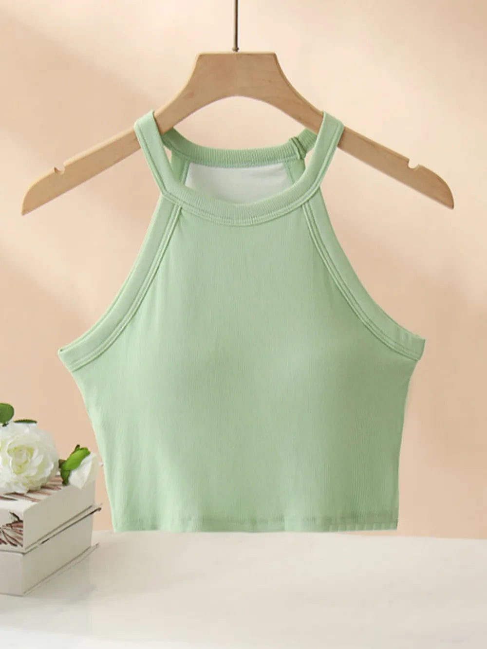 Ribbed Grecian Neck Cropped Tank Chest Pads (7)