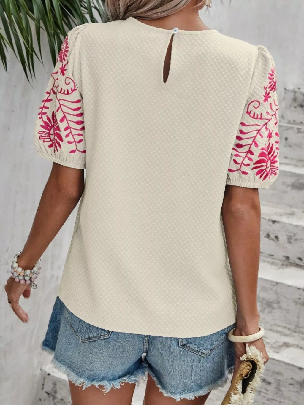 Embroidered Puff Sleeve Blouse (21)