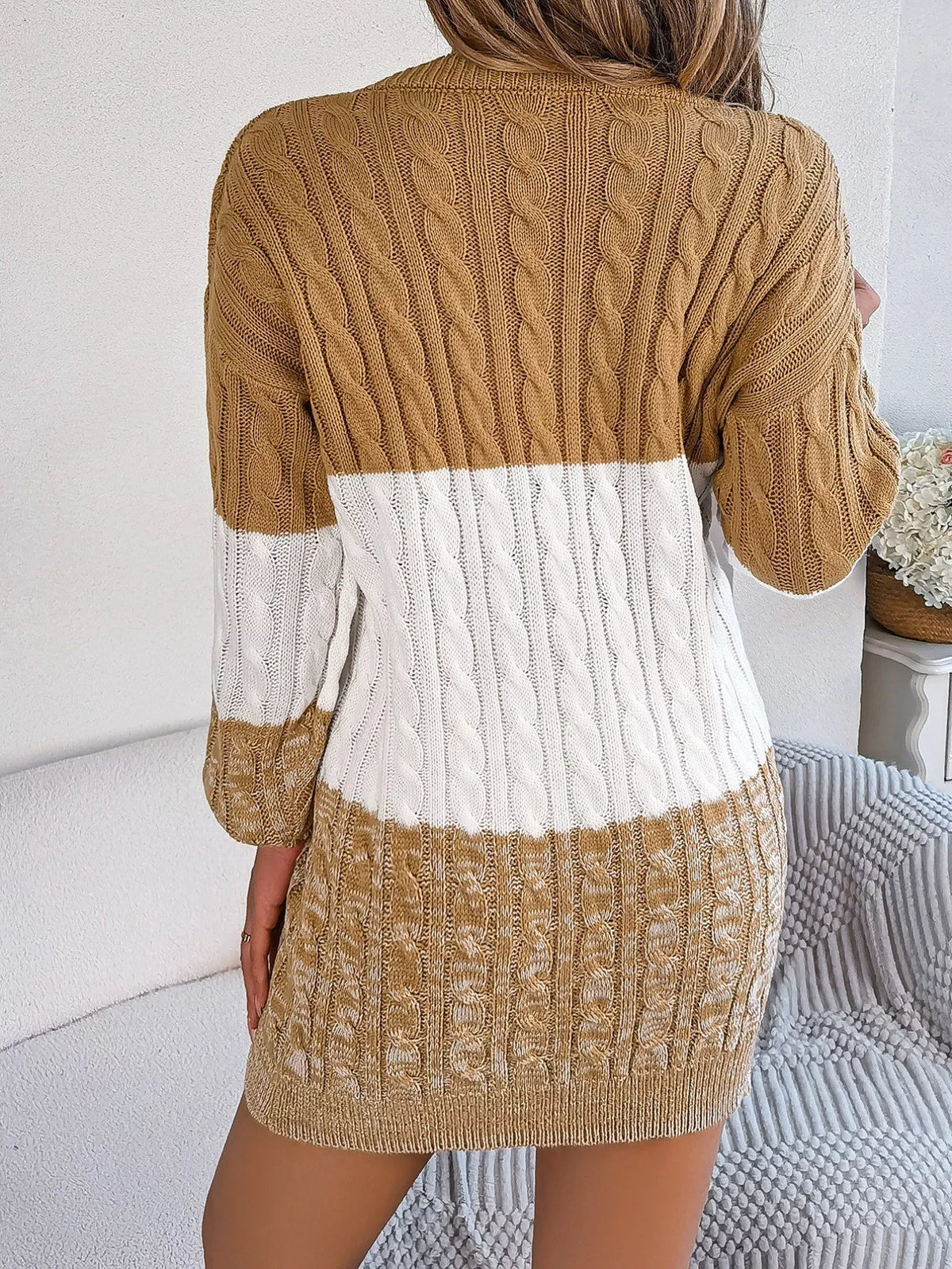 Block Cable Knit Sweater Dress Textured Pattern (8)