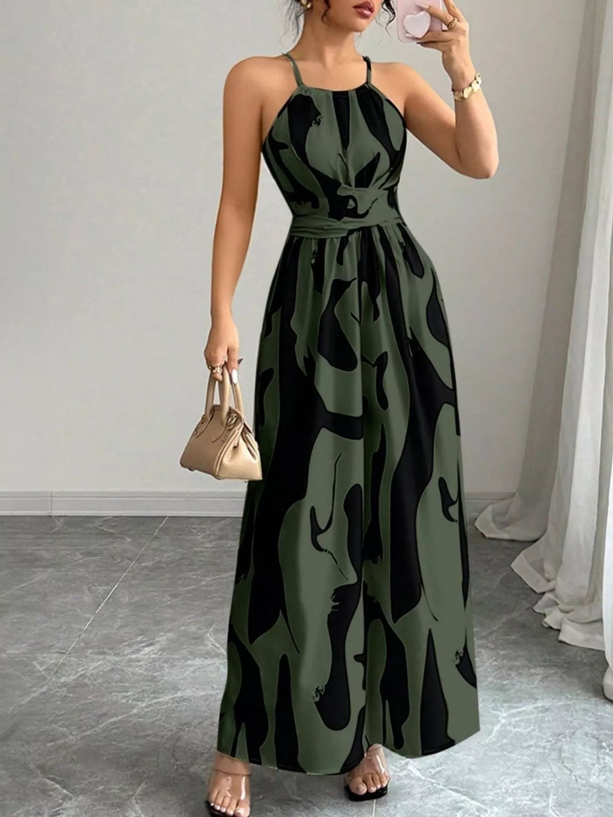 Abstract Print Halter Neck Maxi Dress (8)