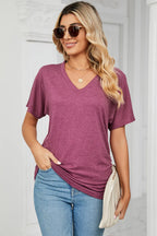 Ruched V-neck Short Sleeve T-shirt (23)