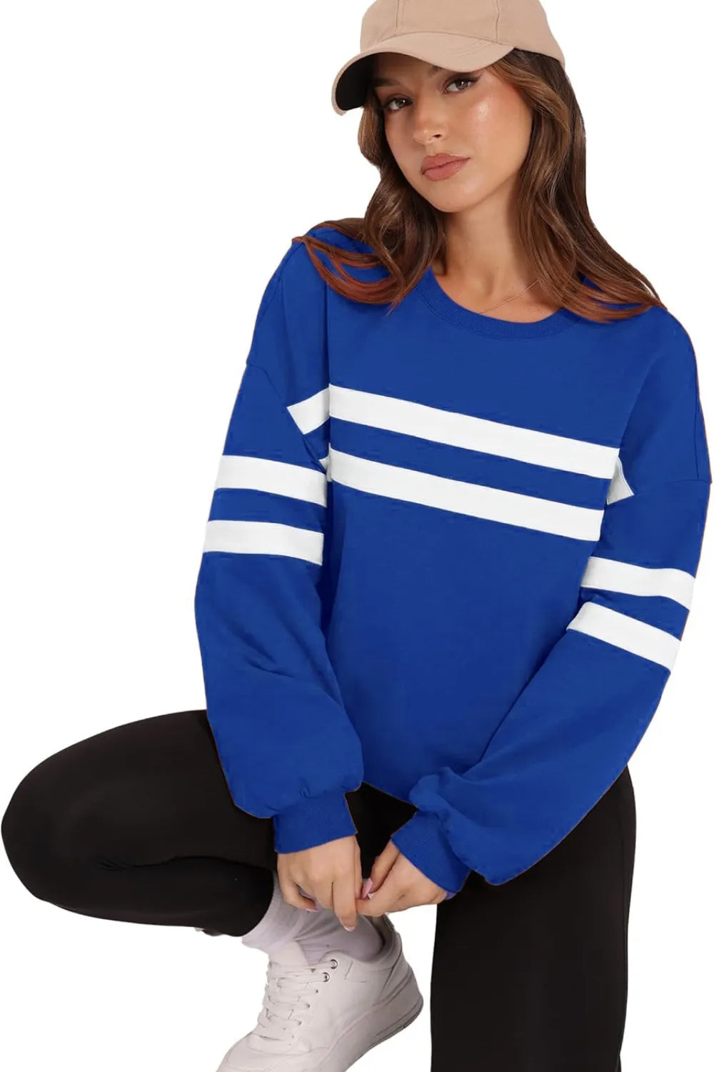 Striped Round Neck Dropped Shoulder Sweatshirt (3)