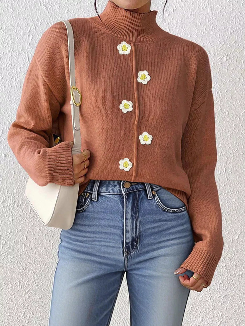 Floral Applique Turtleneck Sweater (14)