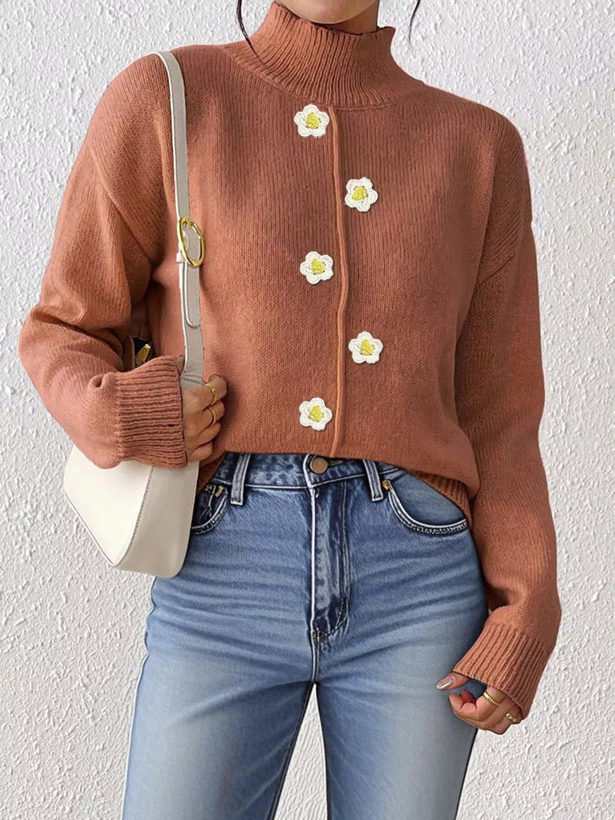 Floral Applique Turtleneck Sweater (14)