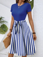 Striped Round Neck Short Sleeve Dress (11)