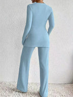Surplice Long Sleeve Top Pants Set (14)