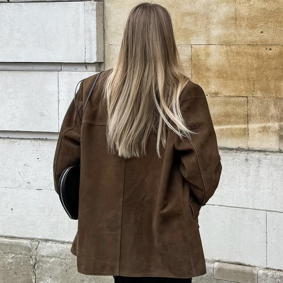 Brushed Velvet Retro Lapels Loose Suede Jacket photo 1