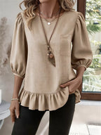 Casual Puff Sleeve Ruffle Hem Blouse (2)