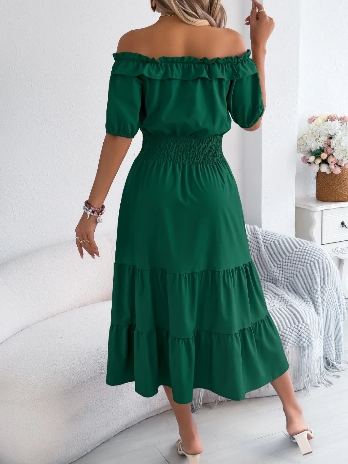 Smocked Off-shoulder Tiered Dress (9)