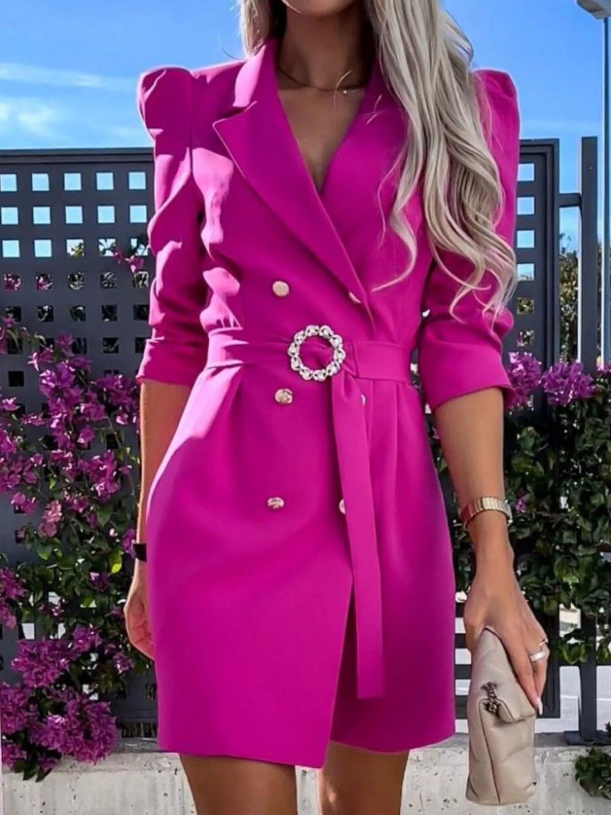 3/4 Sleeve Belted Blazer Dress (10)