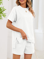 Round Neck Short Sleeve T-shirt Shorts Set (18)