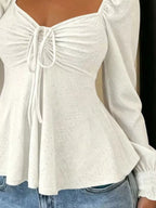 Ruched Sweetheart Neck Long Sleeve Top (3)