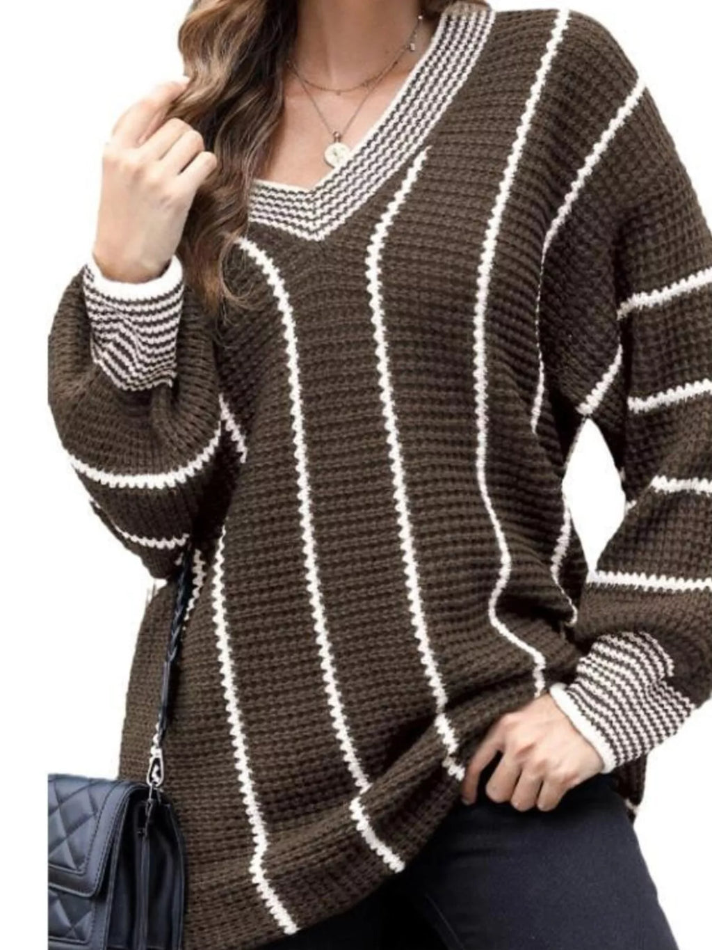 V-neck Textured Knit Sweater (7)