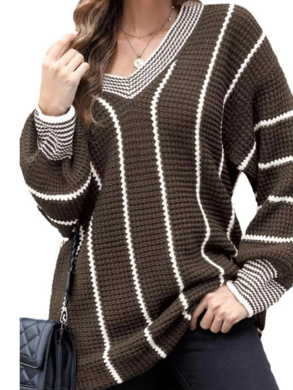 V-neck Textured Knit Sweater (7)