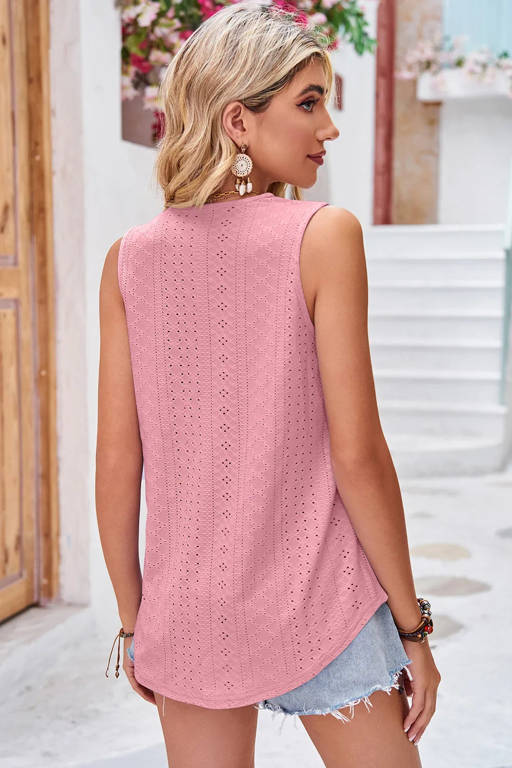 Eyelet V-neck Wide Strap Tank (9)
