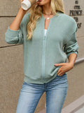 Zip-up Dropped Shoulder Top