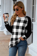Plaid Round Neck Long Sleeve T-shirt (16)