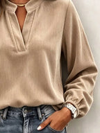 Full Size Corduroy Notched Long Sleeve Top Plus (3)