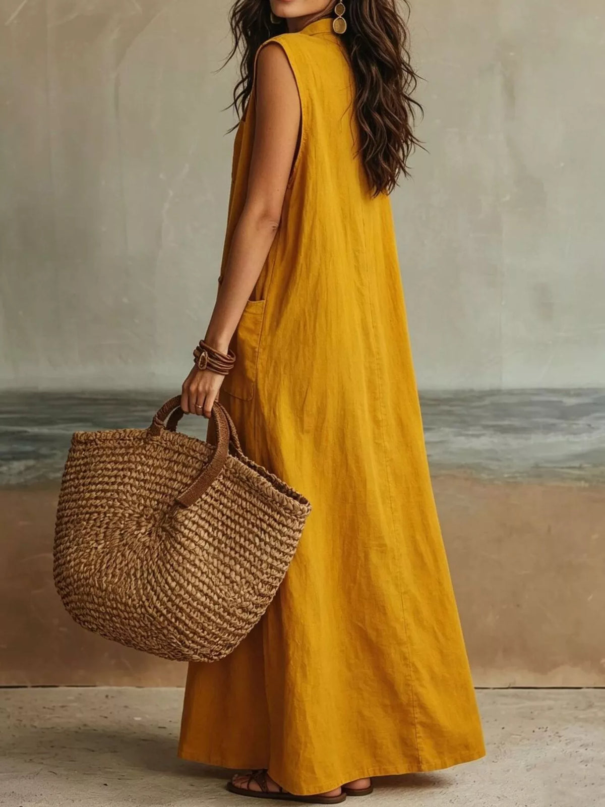 Sleeveless Button-down Linen Maxi Dress (4)