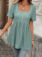 Eyelet Square Neck Short Sleeve Top (2)