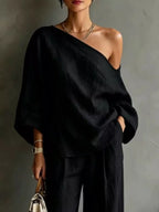 One Shoulder Top Wide Leg Pants Set (4)