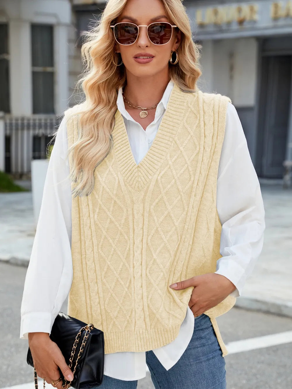Cable Knit V-neck Sweater Vest (20)