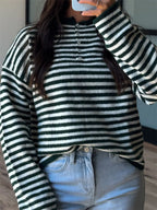 Button Detail Dropped Shoulder Striped Sweater (12)