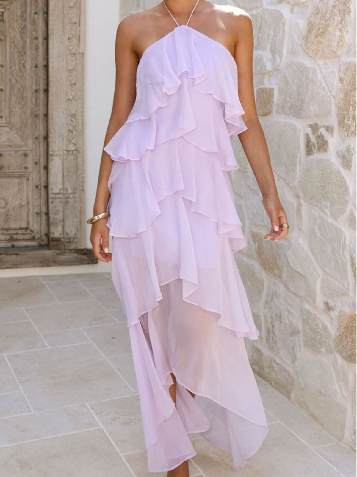 Layered Ruffled Halter Neck Dress (18)