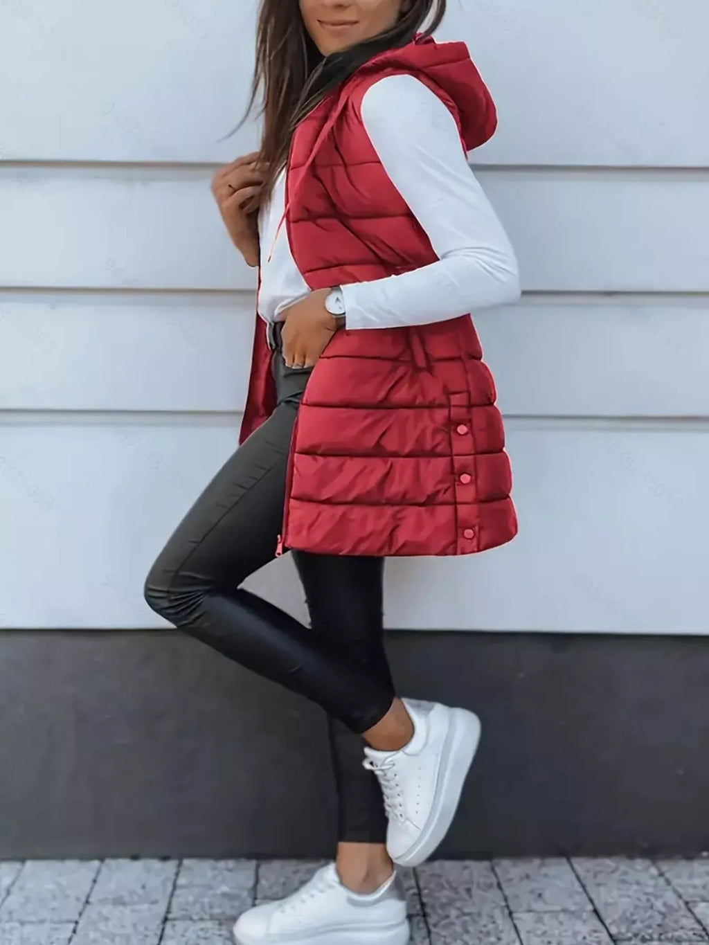 Zip Up Longline Hooded Puffer Vest Coat (20)