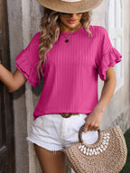 Ruffled Round Neck Short Sleeve Blouse (3)