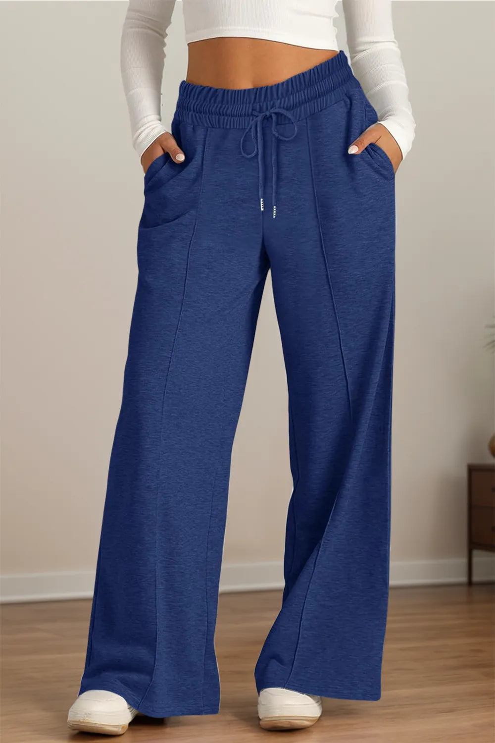 Drawstring Elastic Waist Wide Leg Pants (4)