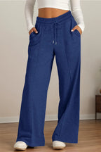Drawstring Elastic Waist Wide Leg Pants (4)
