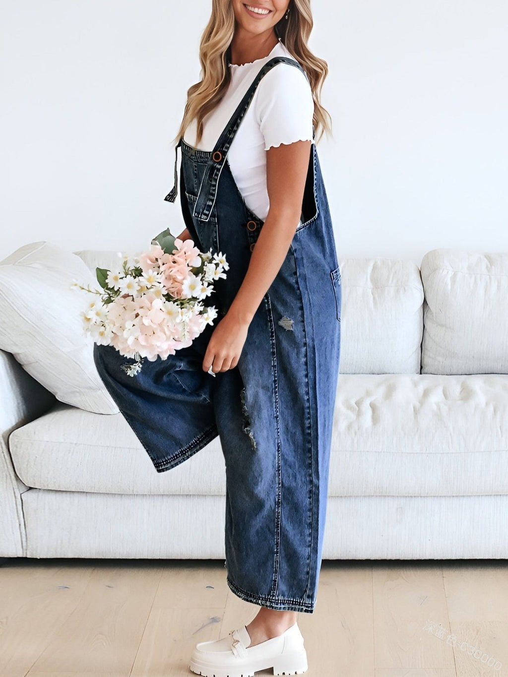 Distressed Wide Leg Denim Overalls (10)