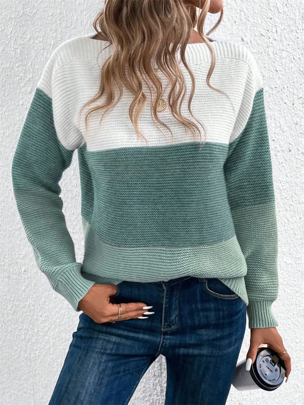 Block Drop Shoulder Long Sleeve Sweater (3)