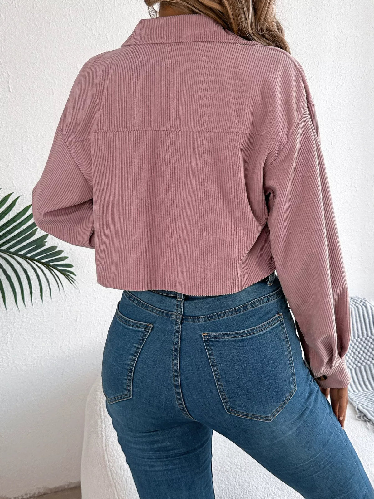 Corduroy Button-up Dropped Shoulder Jacket (8)