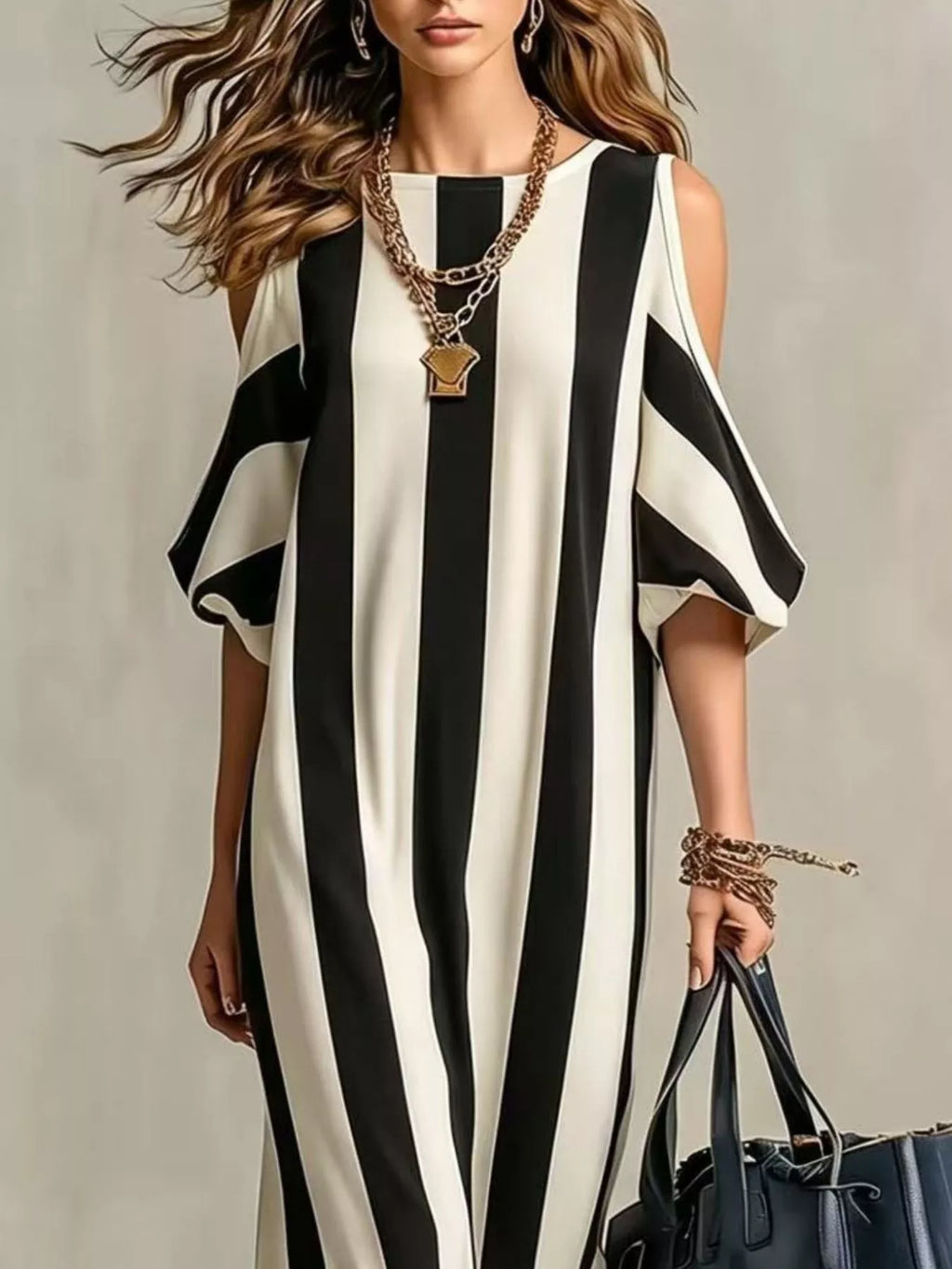 Striped Cold Shoulder Maxi Dress (4)