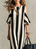 Striped Cold Shoulder Maxi Dress (4)